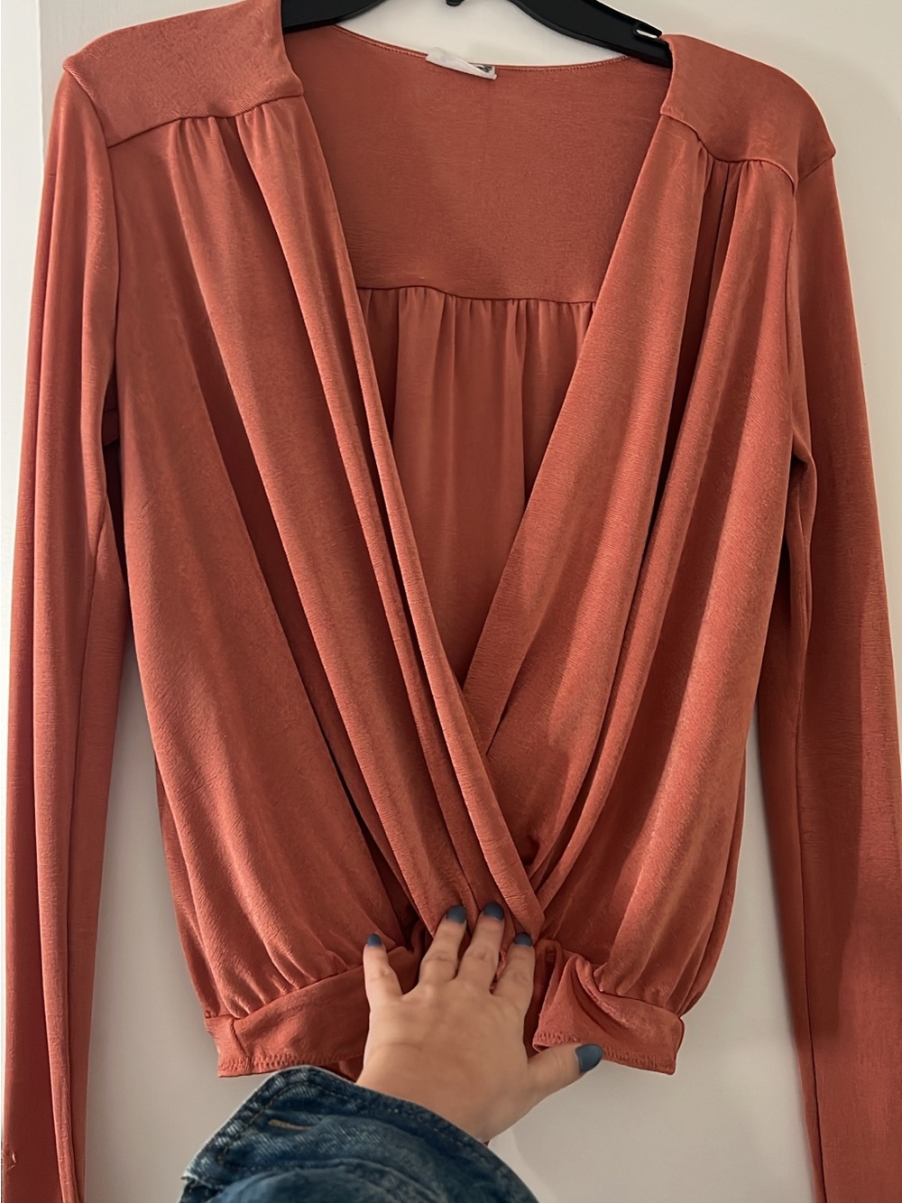 Free People Rust Wrap-Style Long Sleeve Bodysuit